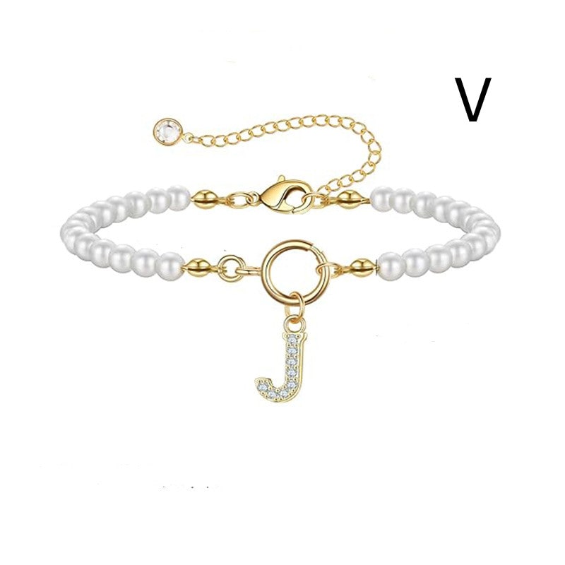 New Fashion Toggle Clasp Initial Bracelet Women A-Z Letter Pendant 6mm Pearl Bracelet For Women Jewelry Gift view 56