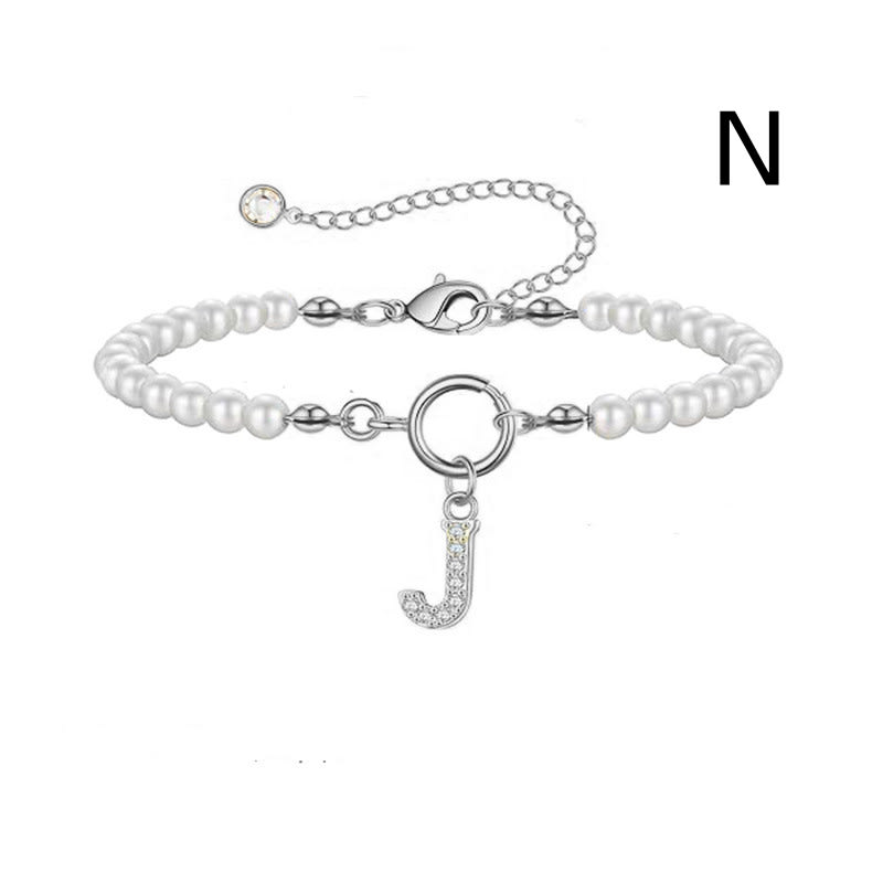 New Fashion Toggle Clasp Initial Bracelet Women A-Z Letter Pendant 6mm Pearl Bracelet For Women Jewelry Gift view 14