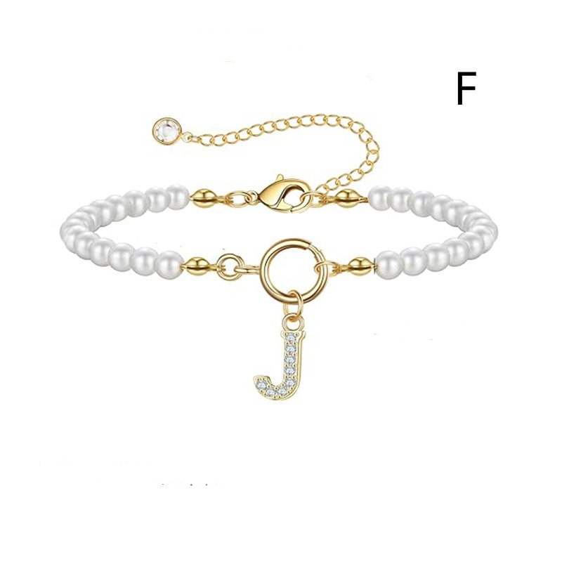 New Fashion Toggle Clasp Initial Bracelet Women A-Z Letter Pendant 6mm Pearl Bracelet For Women Jewelry Gift view 44