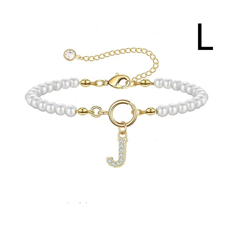 New Fashion Toggle Clasp Initial Bracelet Women A-Z Letter Pendant 6mm Pearl Bracelet For Women Jewelry Gift view 22