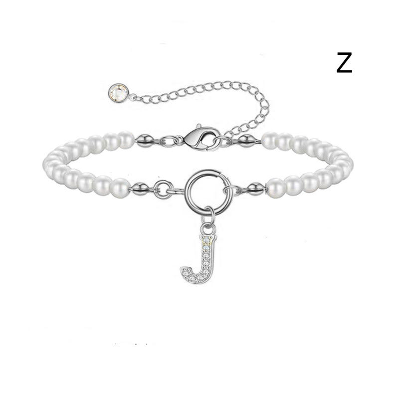 New Fashion Toggle Clasp Initial Bracelet Women A-Z Letter Pendant 6mm Pearl Bracelet For Women Jewelry Gift view 15