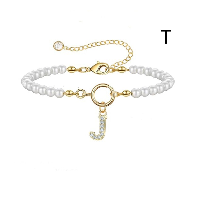 New Fashion Toggle Clasp Initial Bracelet Women A-Z Letter Pendant 6mm Pearl Bracelet For Women Jewelry Gift view 43