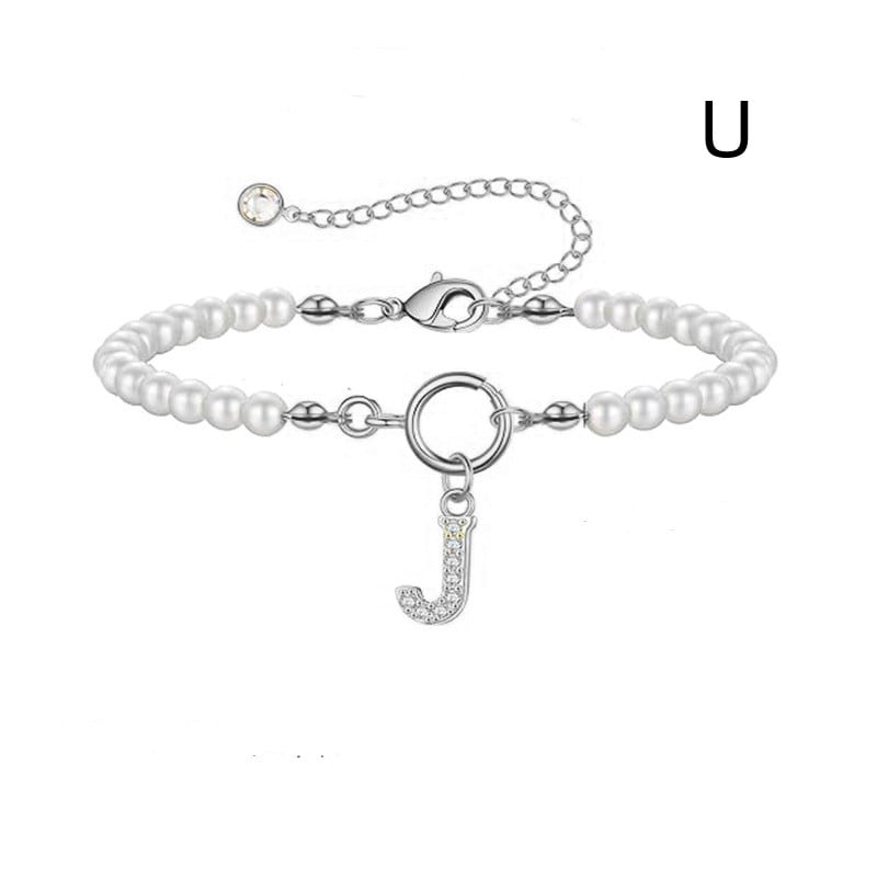 New Fashion Toggle Clasp Initial Bracelet Women A-Z Letter Pendant 6mm Pearl Bracelet For Women Jewelry Gift view 11