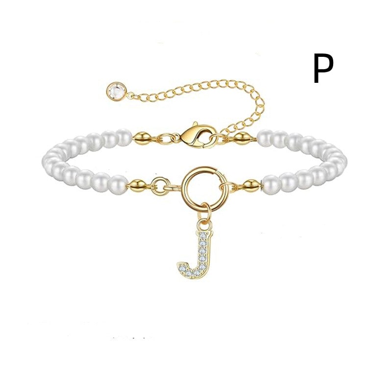 New Fashion Toggle Clasp Initial Bracelet Women A-Z Letter Pendant 6mm Pearl Bracelet For Women Jewelry Gift view 47