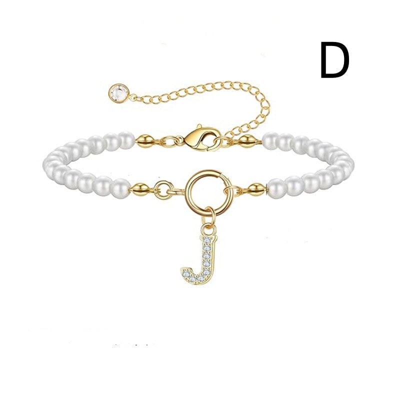 New Fashion Toggle Clasp Initial Bracelet Women A-Z Letter Pendant 6mm Pearl Bracelet For Women Jewelry Gift view 45