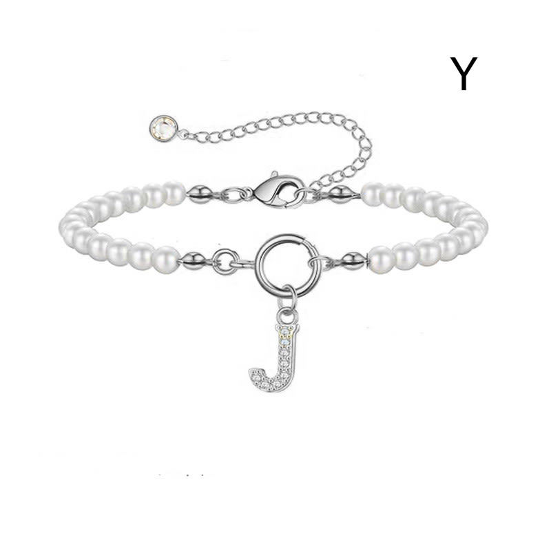 New Fashion Toggle Clasp Initial Bracelet Women A-Z Letter Pendant 6mm Pearl Bracelet For Women Jewelry Gift view 3