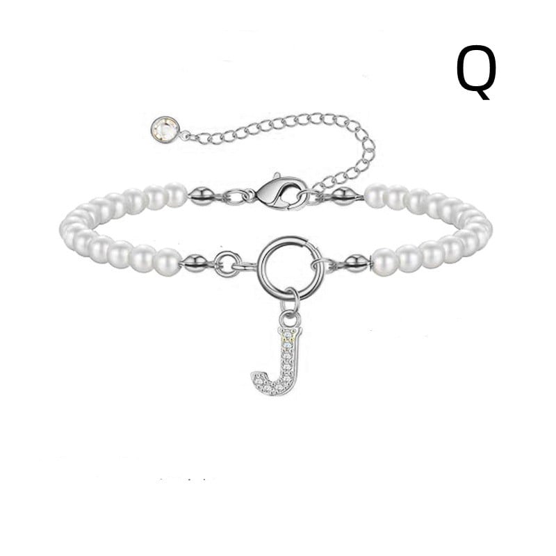 New Fashion Toggle Clasp Initial Bracelet Women A-Z Letter Pendant 6mm Pearl Bracelet For Women Jewelry Gift view 28