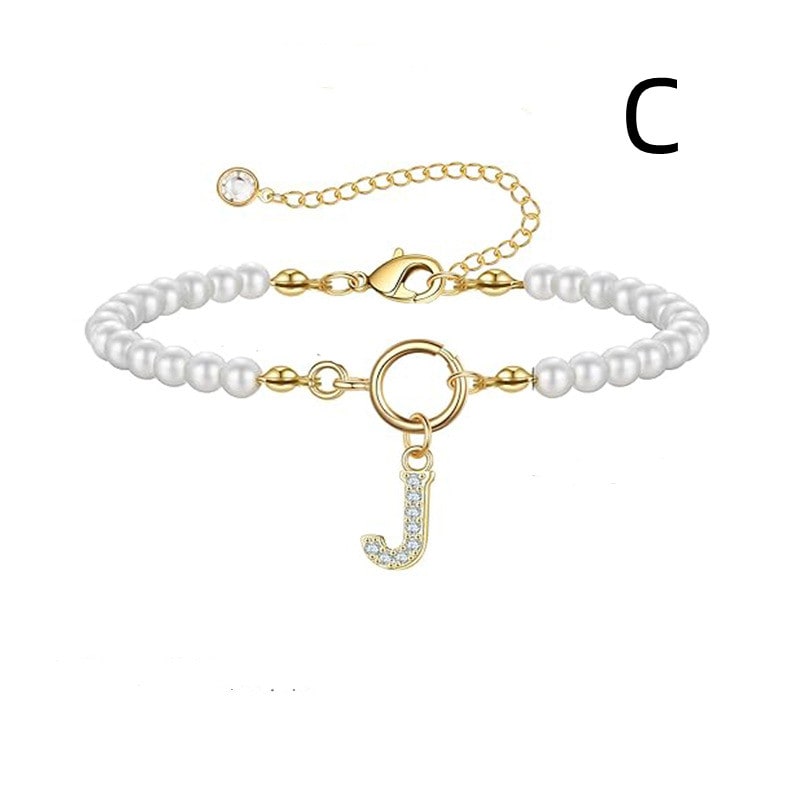 New Fashion Toggle Clasp Initial Bracelet Women A-Z Letter Pendant 6mm Pearl Bracelet For Women Jewelry Gift view 40