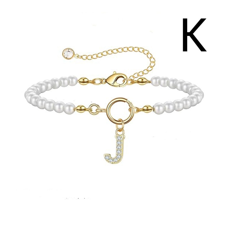 New Fashion Toggle Clasp Initial Bracelet Women A-Z Letter Pendant 6mm Pearl Bracelet For Women Jewelry Gift view 51