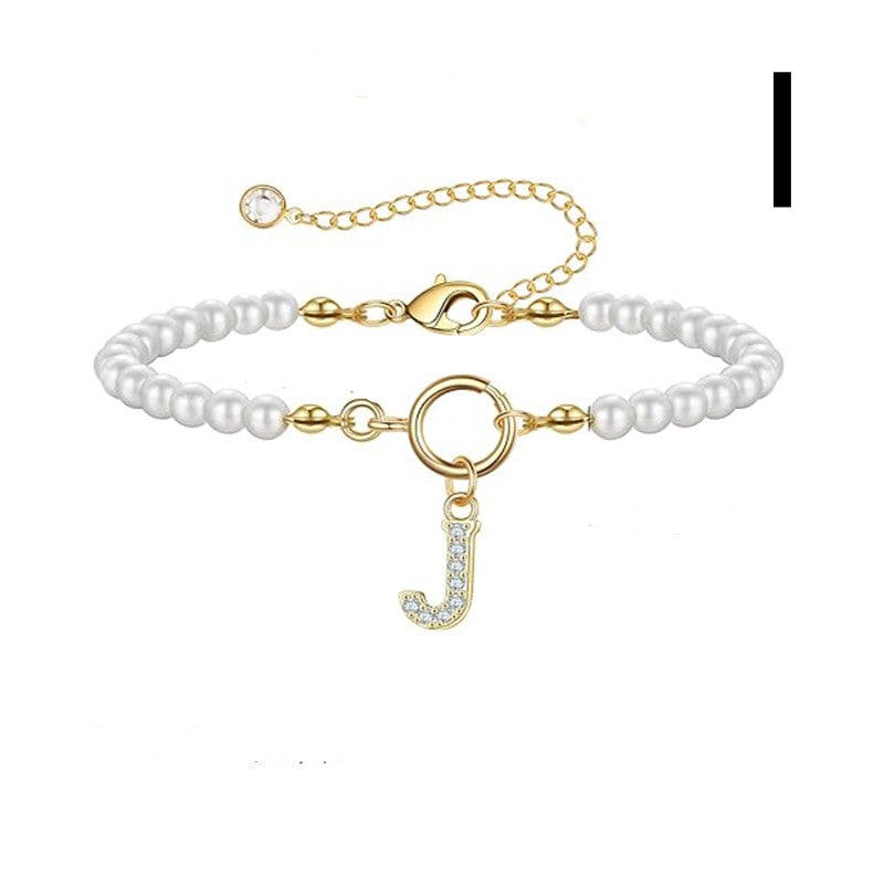 New Fashion Toggle Clasp Initial Bracelet Women A-Z Letter Pendant 6mm Pearl Bracelet For Women Jewelry Gift view 36
