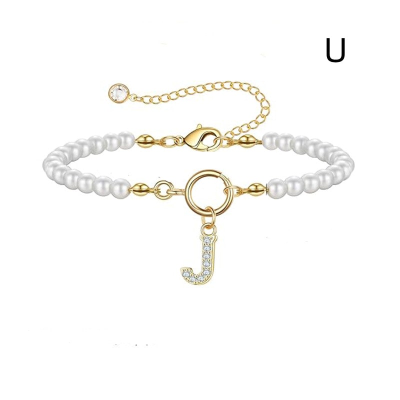 New Fashion Toggle Clasp Initial Bracelet Women A-Z Letter Pendant 6mm Pearl Bracelet For Women Jewelry Gift view 54
