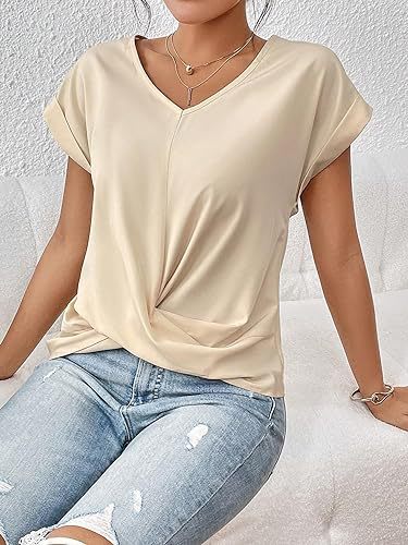Fashion V-neck Short-sleeve T-shirt Summer Casual Irregular Knot Top For Women Clothing view 5