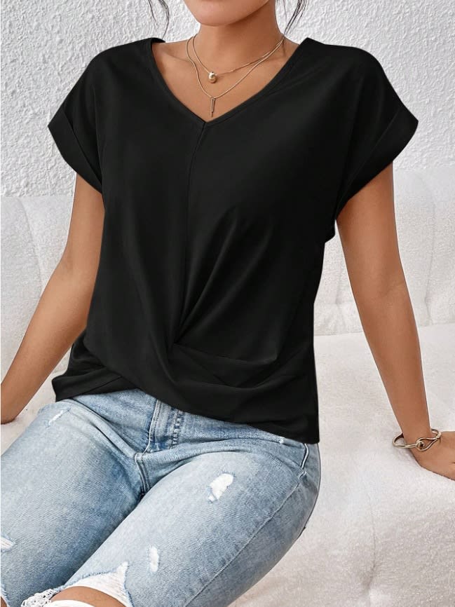 Fashion V-neck Short-sleeve T-shirt Summer Casual Irregular Knot Top For Women Clothing view 14