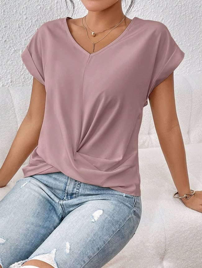 Fashion V-neck Short-sleeve T-shirt Summer Casual Irregular Knot Top For Women Clothing view 8
