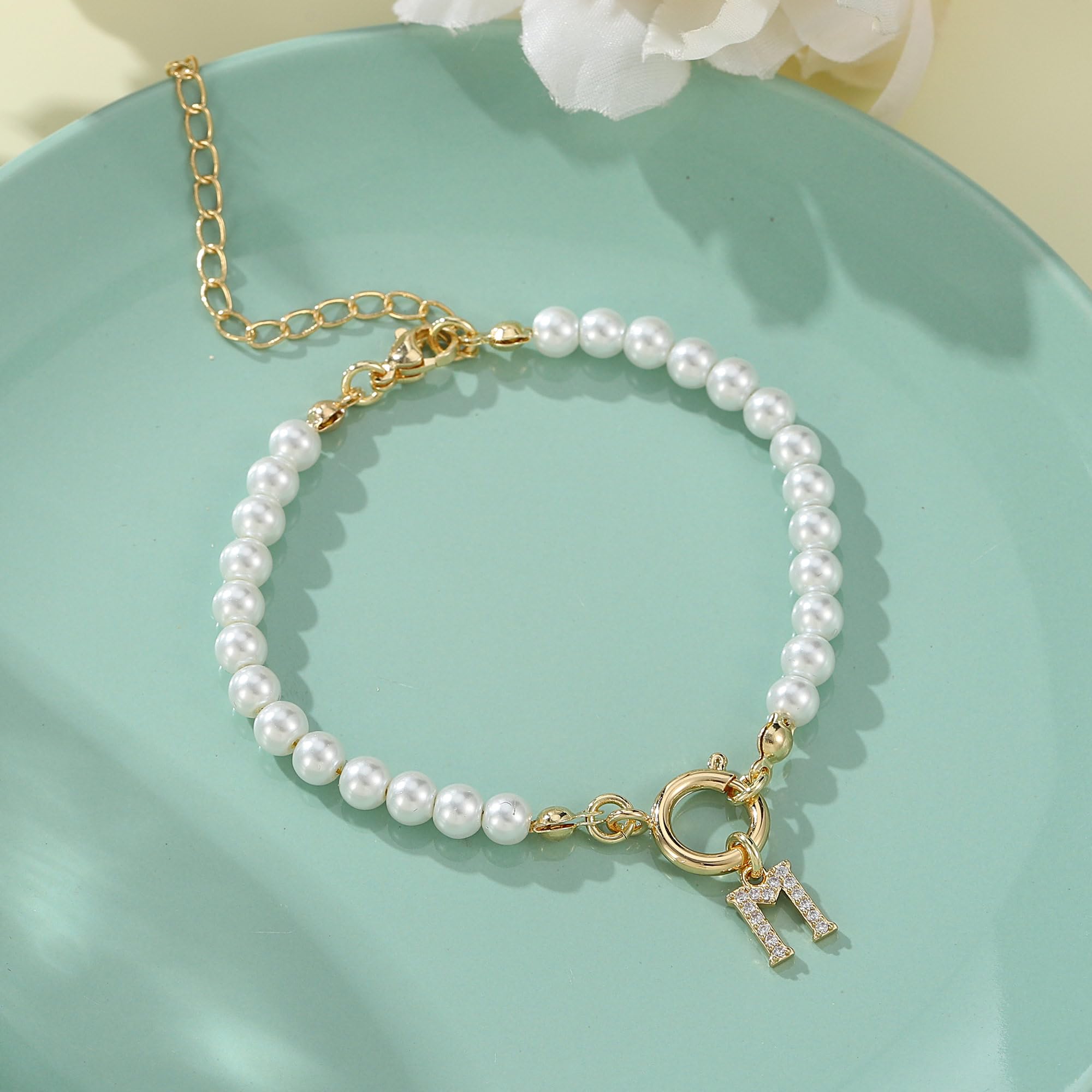 New Fashion Toggle Clasp Initial Bracelet Women A-Z Letter Pendant 6mm Pearl Bracelet For Women Jewelry Gift view 53