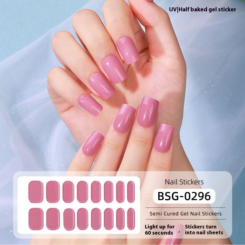 Pure Color UV Gel Nail Sticker Semi-curing Gel Nail Stickers Heating Lamp view 1