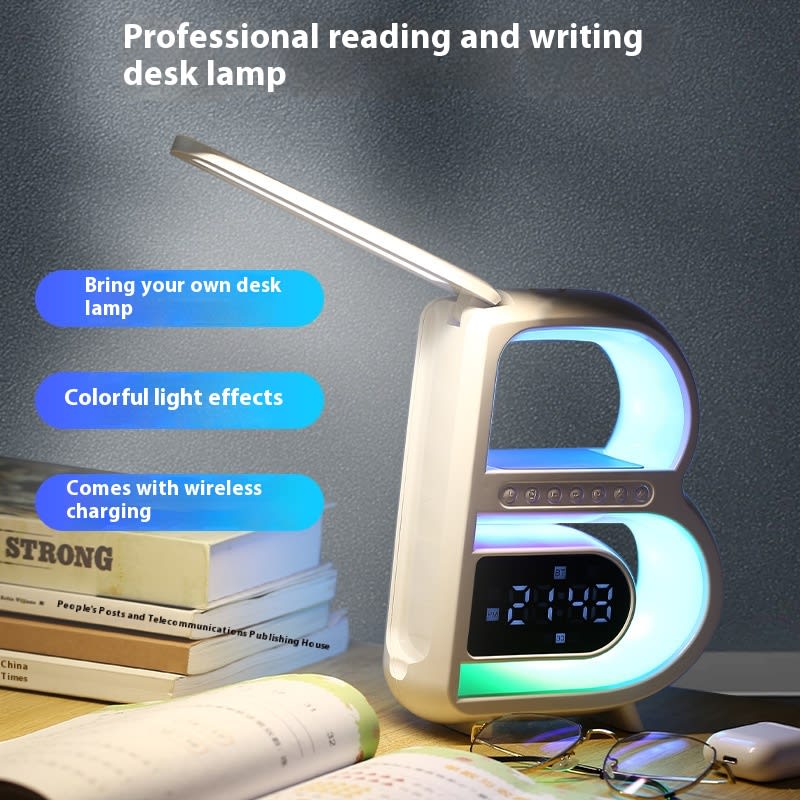 New B-Shaped Blutooth Speaker Multifunctional Smart Music Rhythm Lighting Phone Wireless Charger TF Card AUX Input Standard Mode view 2