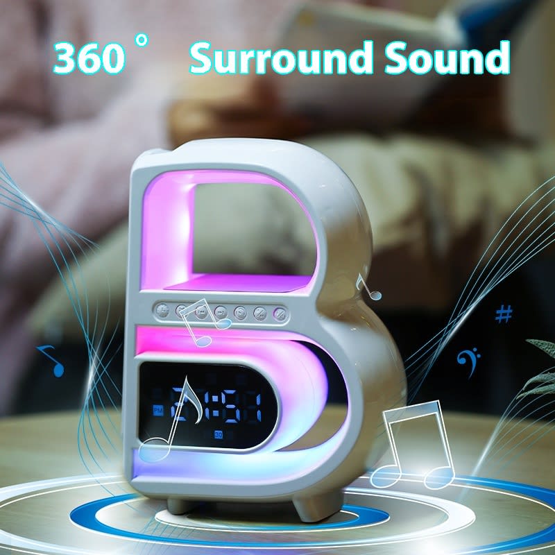 New B-Shaped Blutooth Speaker Multifunctional Smart Music Rhythm Lighting Phone Wireless Charger TF Card AUX Input Standard Mode view 4
