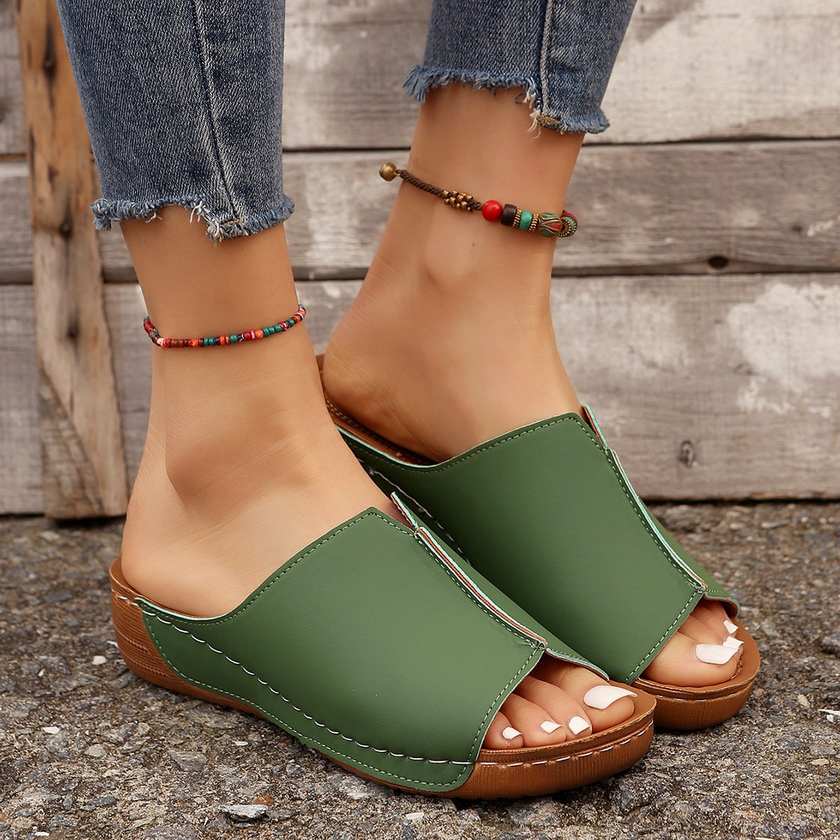 Fashion Solid Wedges Sandals Summer Casual Peep-toe Slippers Outdoor Thick Sole Heightening Slides Shoes Women view 8