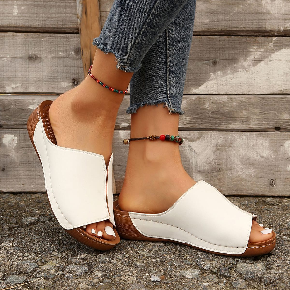 Fashion Solid Wedges Sandals Summer Casual Peep-toe Slippers Outdoor Thick Sole Heightening Slides Shoes Women view 3