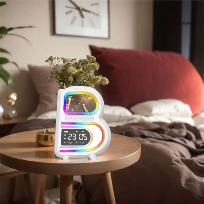 New B-Shaped Blutooth Speaker Multifunctional Smart Music Rhythm Lighting Phone Wireless Charger TF Card AUX Input Standard Mode view 13