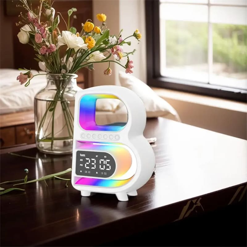 New B-Shaped Blutooth Speaker Multifunctional Smart Music Rhythm Lighting Phone Wireless Charger TF Card AUX Input Standard Mode view 15