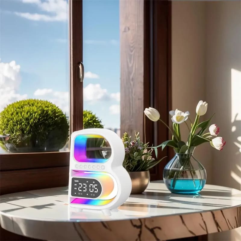New B-Shaped Blutooth Speaker Multifunctional Smart Music Rhythm Lighting Phone Wireless Charger TF Card AUX Input Standard Mode view 12