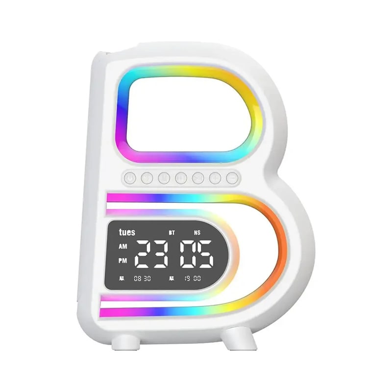 New B-Shaped Blutooth Speaker Multifunctional Smart Music Rhythm Lighting Phone Wireless Charger TF Card AUX Input Standard Mode