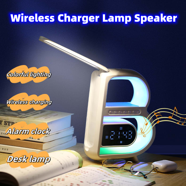 New B-Shaped Blutooth Speaker Multifunctional Smart Music Rhythm Lighting Phone Wireless Charger TF Card AUX Input Standard Mode view 16