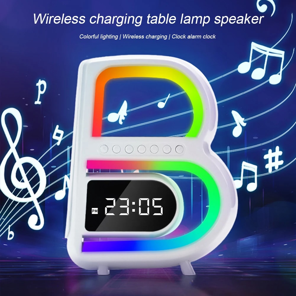 New B-Shaped Blutooth Speaker Multifunctional Smart Music Rhythm Lighting Phone Wireless Charger TF Card AUX Input Standard Mode view 14