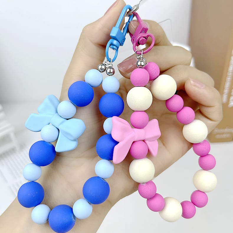 Small Niche Instagram Contrasting Frosted Bead Phone Case Handmade Beaded Chain view 2