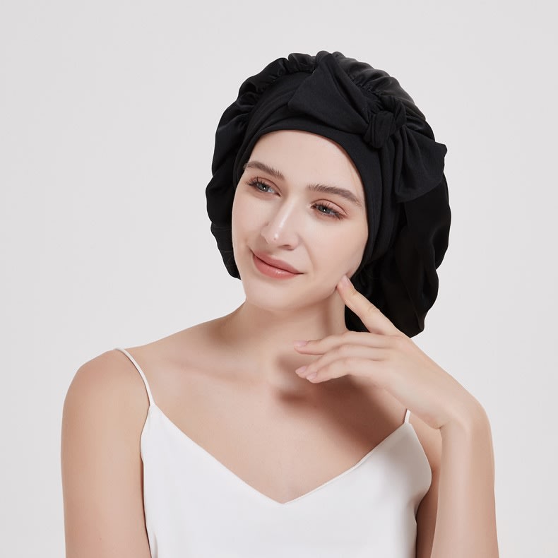 Wide-brimmed Lace-up Adjustable Elastic Large Silk Nightcap view 5