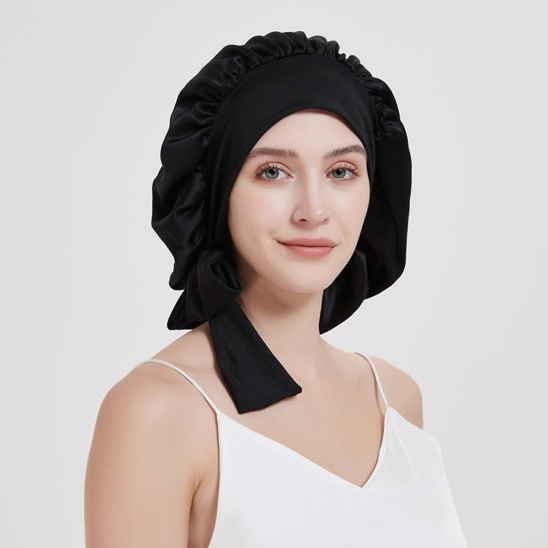 Wide-brimmed Lace-up Adjustable Elastic Large Silk Nightcap view 4
