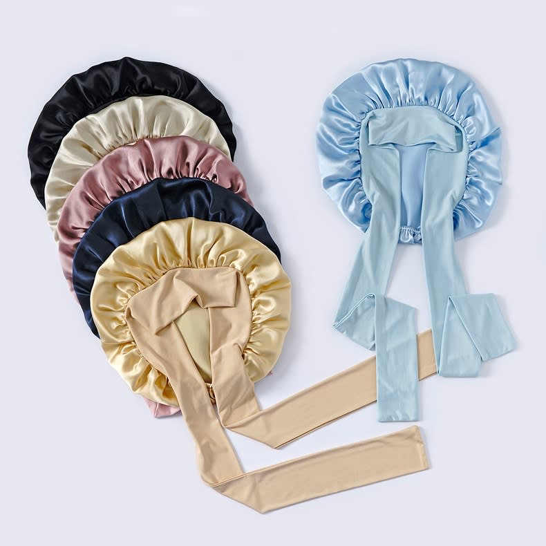 Wide-brimmed Lace-up Adjustable Elastic Large Silk Nightcap view 3