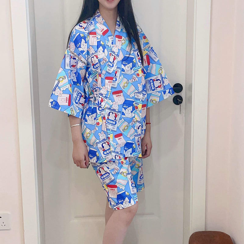 Summer Women's Pure Cotton Short Sleeved Japanese Kimono And Style Short Sleeved Pajamas view 5