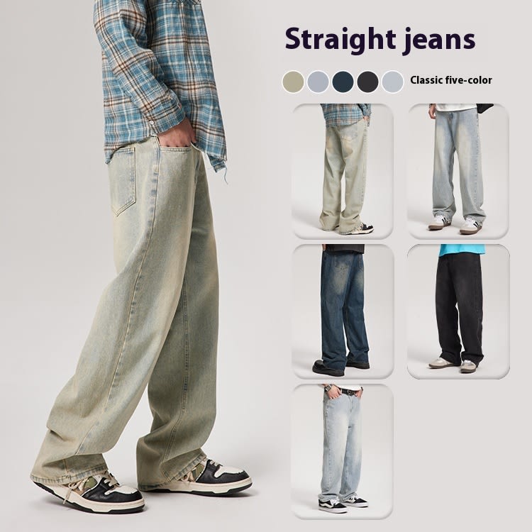 American Style Trend Washed Straight Jeans view 8