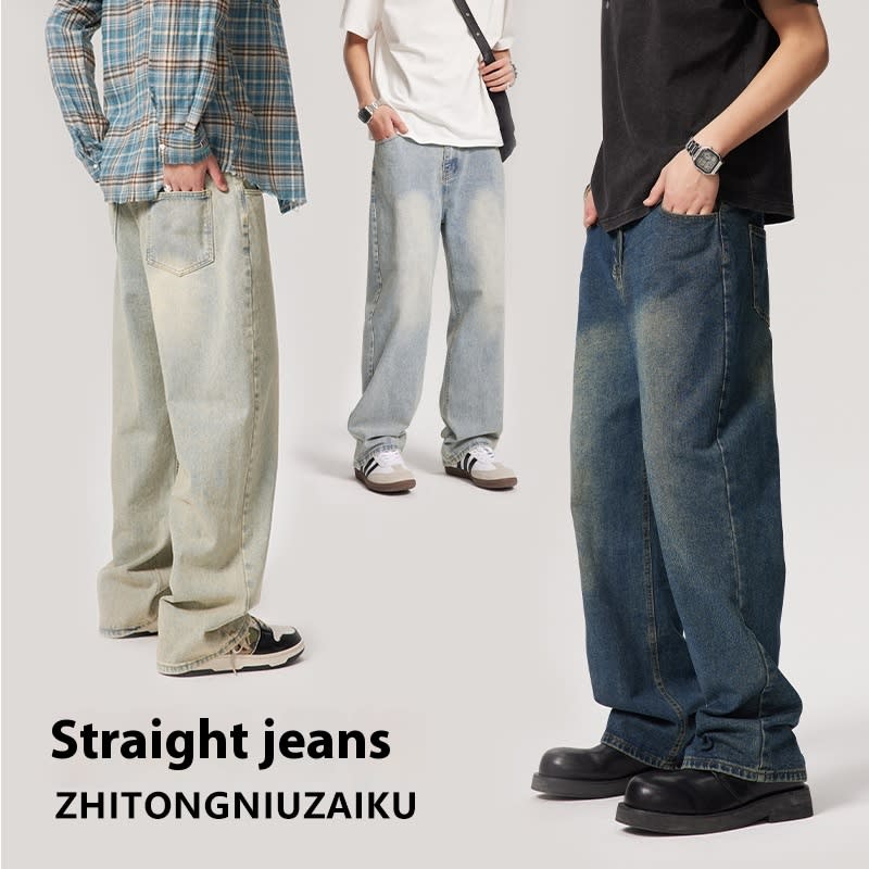 American Style Trend Washed Straight Jeans view 1
