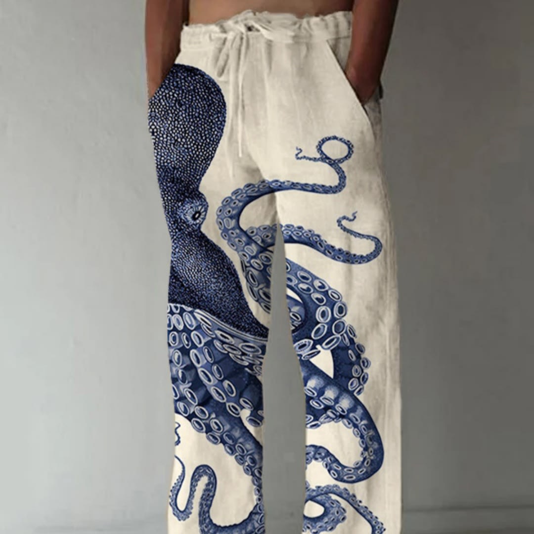 Men's Loose Casual Straight-leg 3D Printed High Waist Wide Leg Pants view 12