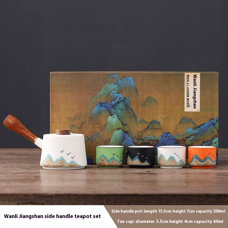 Cultural Creative China-chic Handle Pot Tea Set Cups Camp view 11