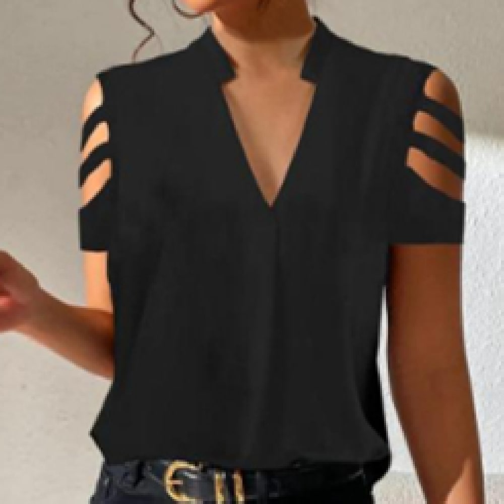 Hollow Sleeve Short Sleeve Spring And Summer Solid Color Casual Women's Top view 3