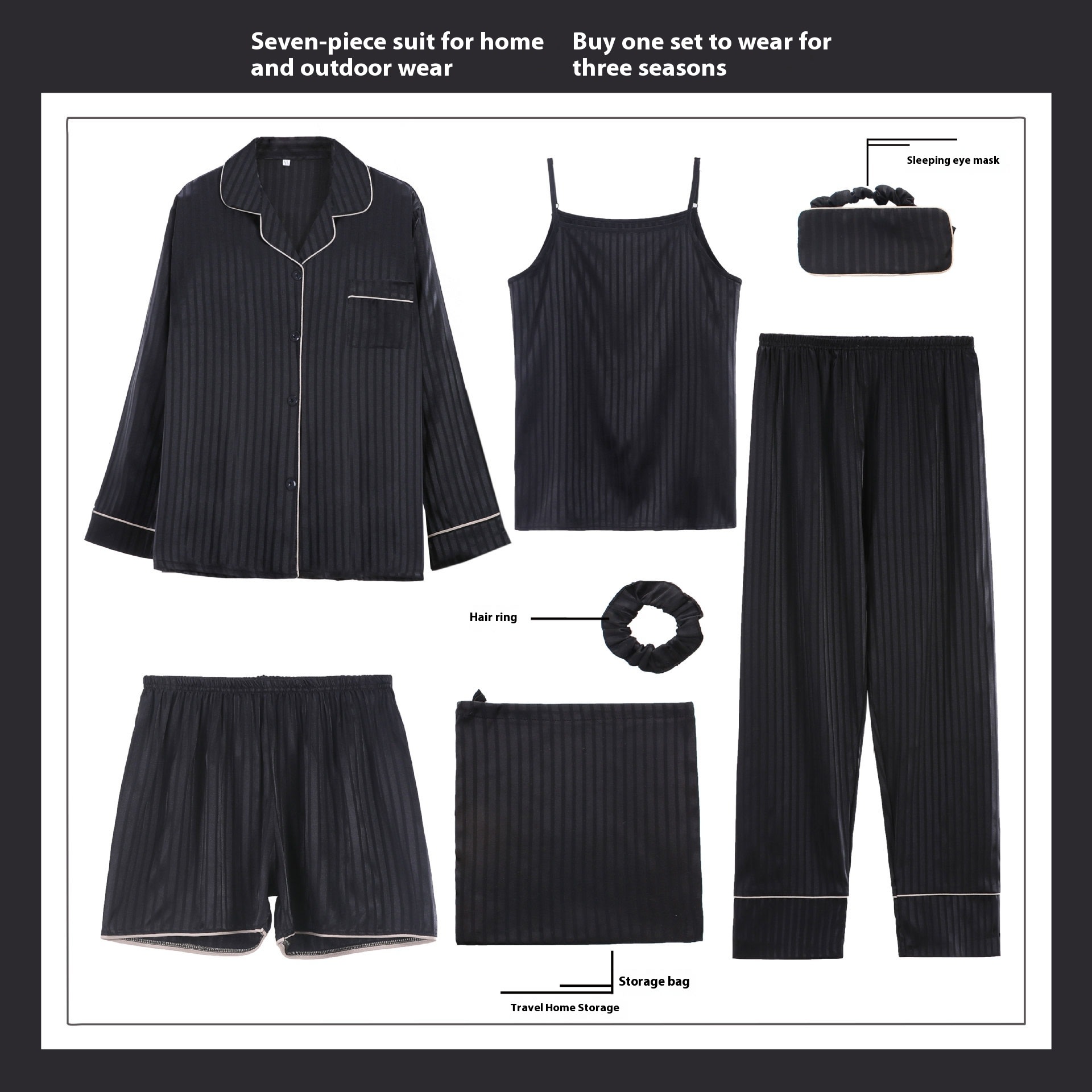Women's Casual Long Sleeve Artificial Silk Camisole Striped Homewear Suit view 12