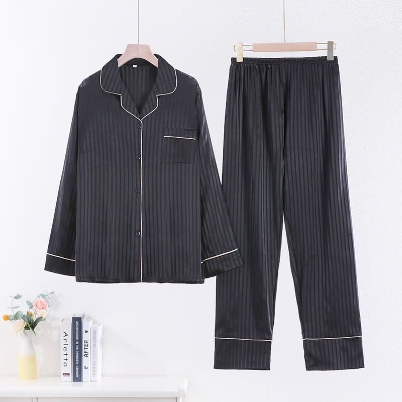 Women's Casual Long Sleeve Artificial Silk Camisole Striped Homewear Suit view 5