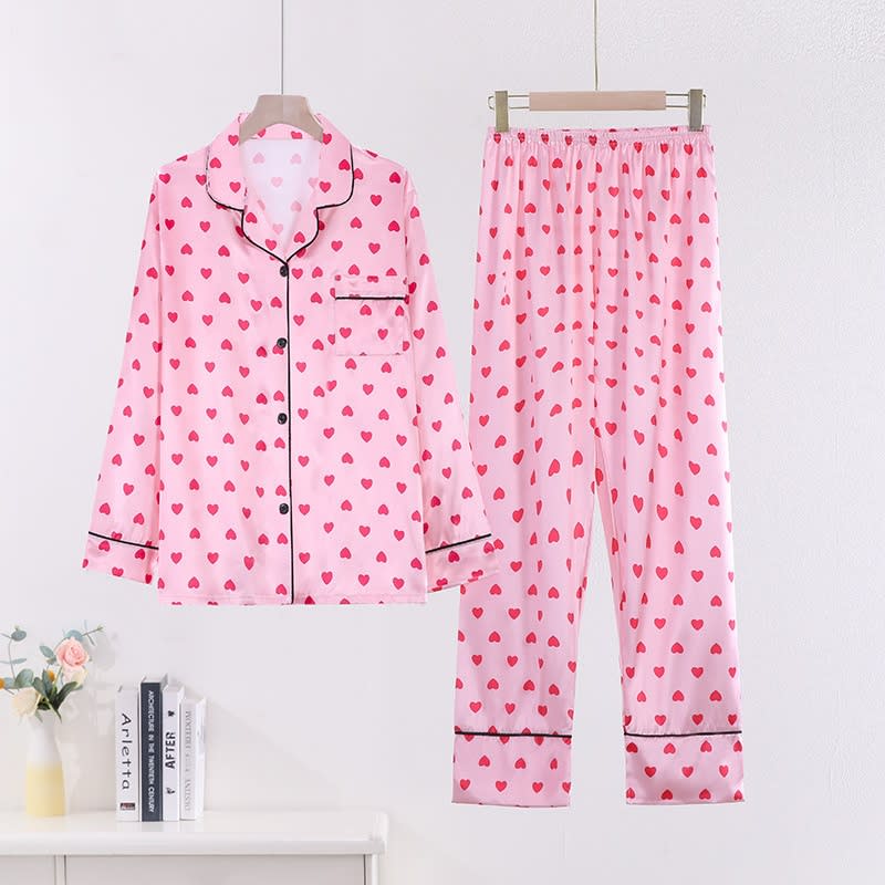 Women's Casual Long Sleeve Artificial Silk Camisole Striped Homewear Suit view 3