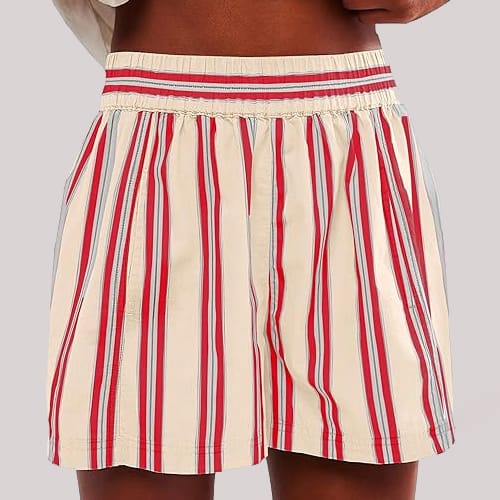 Y2K Stripe Print Shorts Summer Fashion Elastic Beach Pants With Pockets Womens Clothing view 8