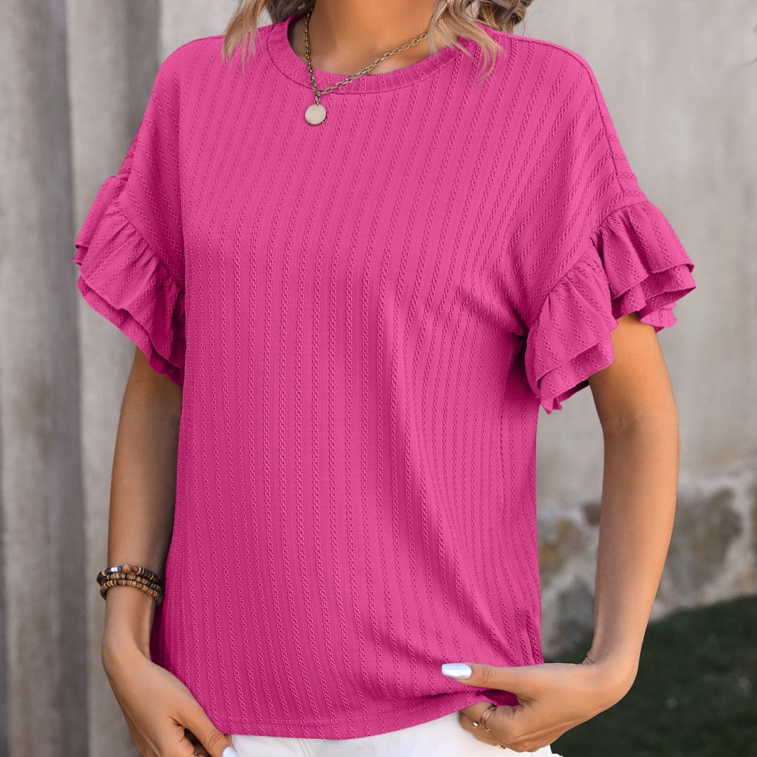 Women's Solid Color Round Neck Ruffled Short Sleeves view 5