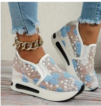 Women's Fashion Lace Mesh Casual High Heel Sneakers view 8