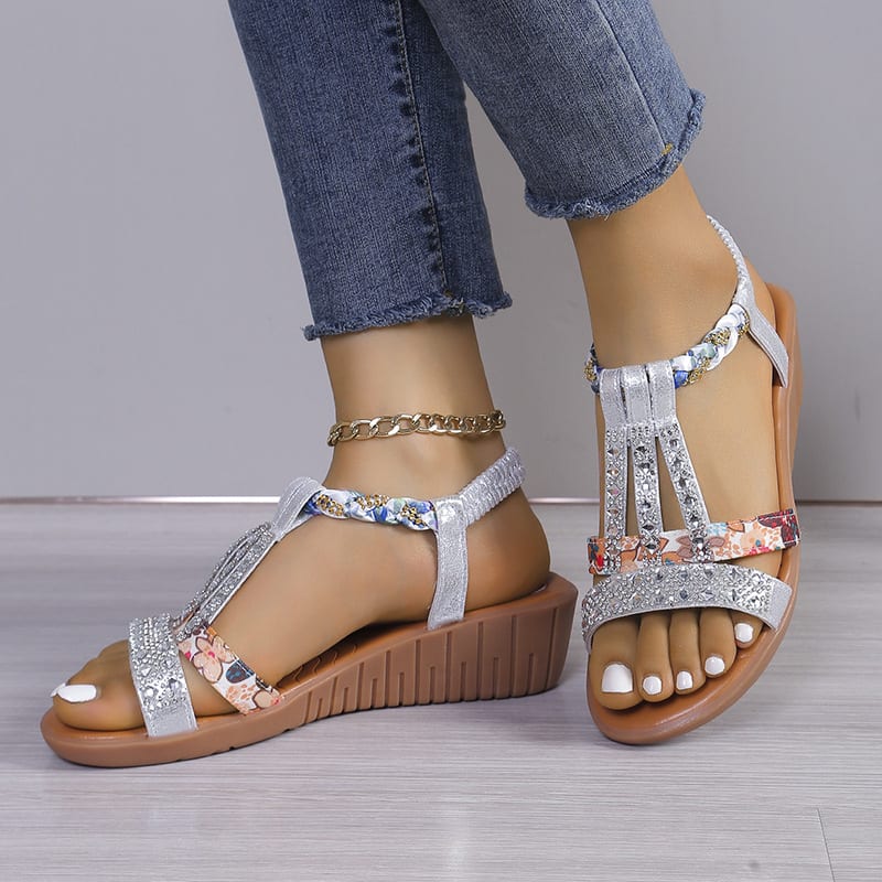 Casual Wedges Sandals With Rhinestone Summer Plus-size Peep-toe Roman Shoes view 4
