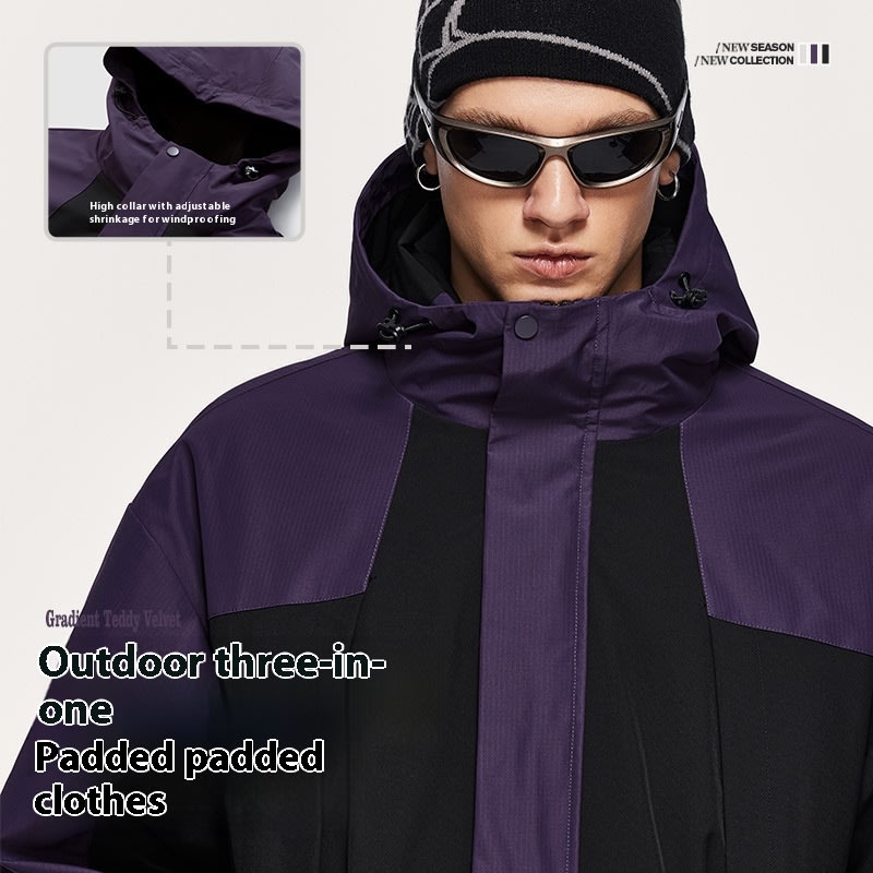 Outdoor Three-in-one Fleece-lined Thickened Removable Three-proof Two-piece Down Cotton Jacket view 6