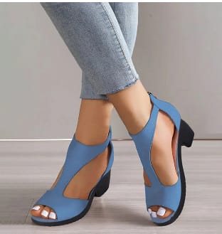 Women's High Heeled Fish Mouth Sandals with Zipper Closure - Summer Dressy Open Toe Footwear view 11