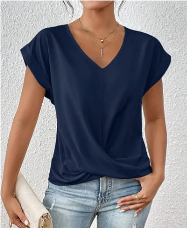 Fashion V-neck Short-sleeve T-shirt Summer Casual Irregular Knot Top For Women Clothing view 13